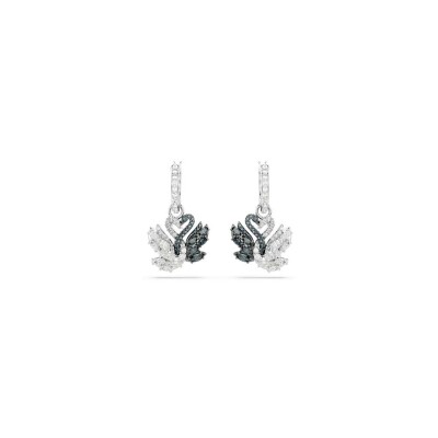 Boucles d'oreilles pendantes Swarovski Swan en métal rhodié et cristaux Swarovski