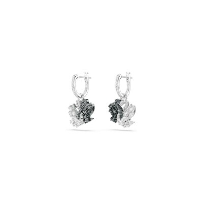 Boucles d'oreilles pendantes Swarovski Swan en métal rhodié et cristaux Swarovski