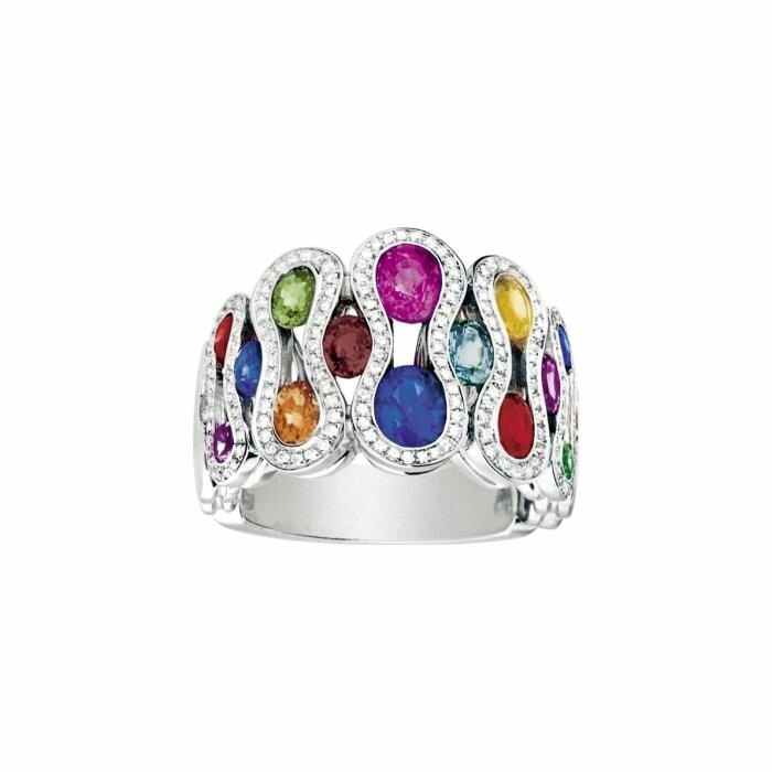 Bague Arlequin en or blanc, saphirs et diamants 