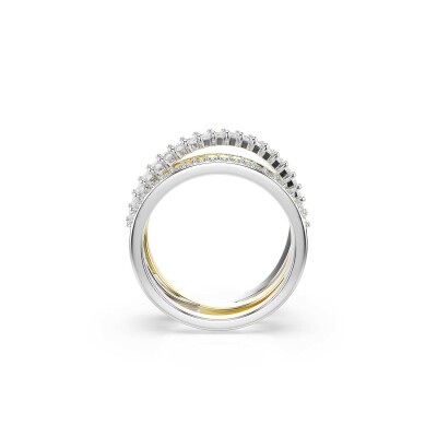 Bague Swarovski Hyperbola Spin en métal rhodié, métal doré et cristaux Swarovski, taille 50