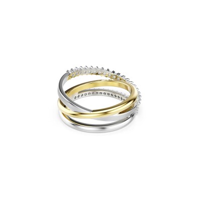 Bague Swarovski Hyperbola Spin en métal rhodié, métal doré et cristaux Swarovski, taille 50