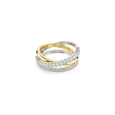 Bague Swarovski Hyperbola Spin en métal rhodié, métal doré et cristaux Swarovski, taille 58