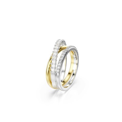 Bague Swarovski Hyperbola Spin en métal rhodié, métal doré et cristaux Swarovski, taille 58