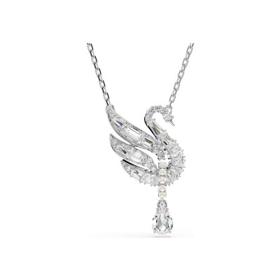 Collier Swarovski Swan en métal rhodié, cristaux Swarovski et oxyde de zirconium