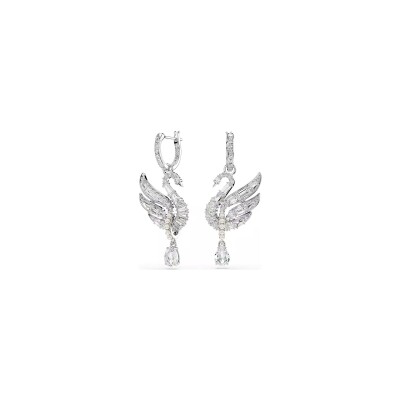 Boucles d'oreilles Swarovski Swan en métal rhodié, cristaux Swarovski et oxyde de zirconium