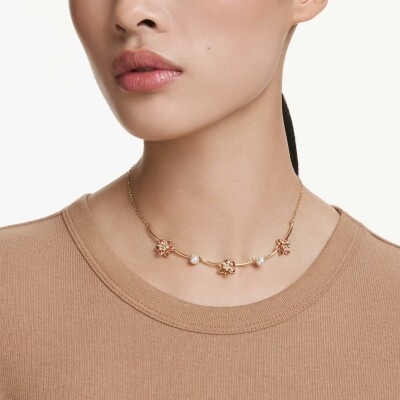 Collier Swarovski Idyllia en métal doré à l'or, cristaux Swarovski et perle de cristal
