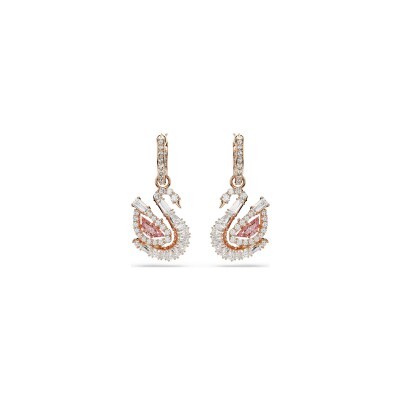 Pendants d'oreilles Swarovski Swan en métal doré à l'or rose, cristaux Swarovski et oxyde de zirconium