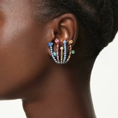 Boucles d'oreilles clip Swarovski Matrix en métal plaqué ruthénium, cristaux Swarovski et oxyde de zirconium