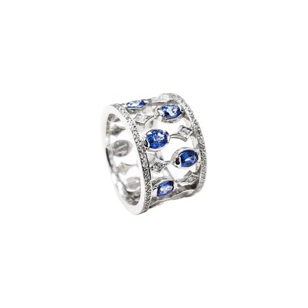 Bague Isabelle Barrier en or blanc, saphir et diamants, taille 54