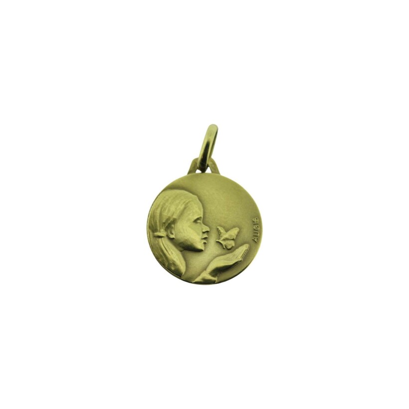 Médaille Augis Fille au papillon en or jaune, 16mm