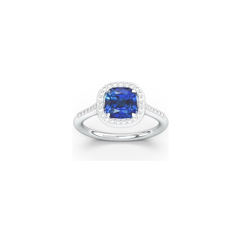 Bague 1897 en or blanc, saphir bleu et diamants