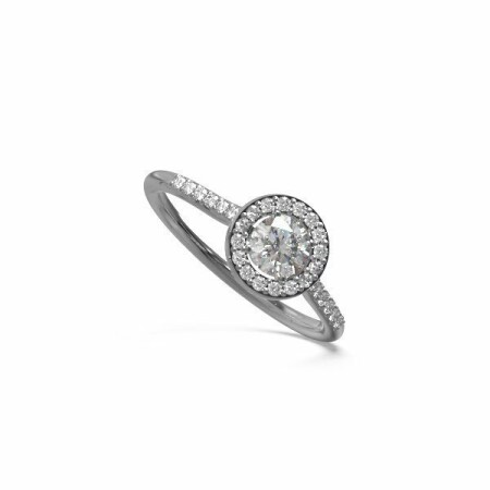 Bague solitaire accompagné et corps pavé en or blanc et diamants de 0.20ct