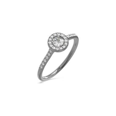 Bague solitaire accompagné et corps pavé en or blanc et diamants de 0.20ct