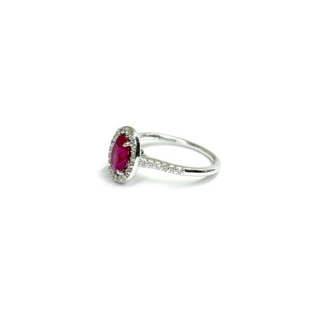 Bague Isabelle Barrier Entourage en or blanc, diamant de 0.30ct et rubis de 0.98ct, taille 52