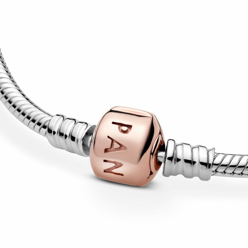 Bracelet Pandora Icons maille serpent moments en métal doré rose et argent, 21 cm