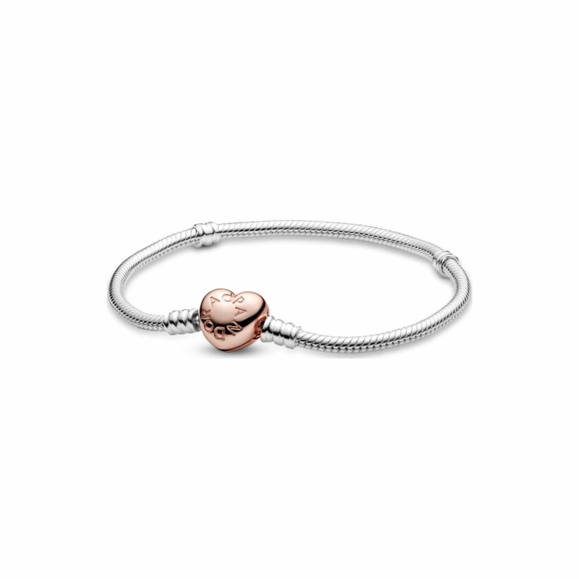Bracelet Pandora Icons maille serpent fermoir cœur moments en métal doré rose et argent, 17 cm