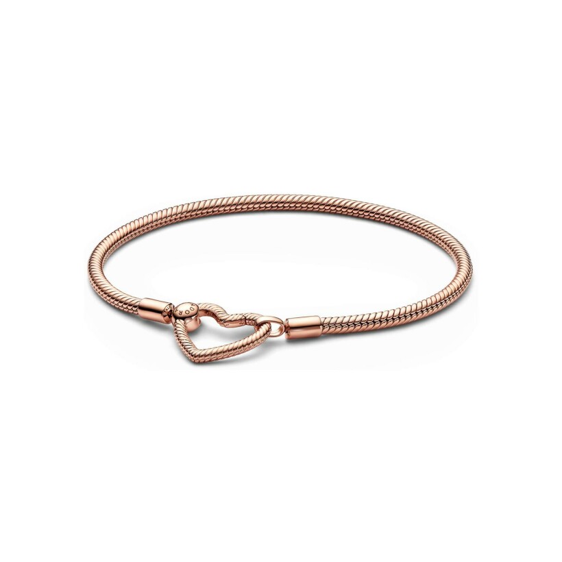Bracelet Pandora Moments, maille serpent Fermoir Cœur en métal doré rose, 20cm