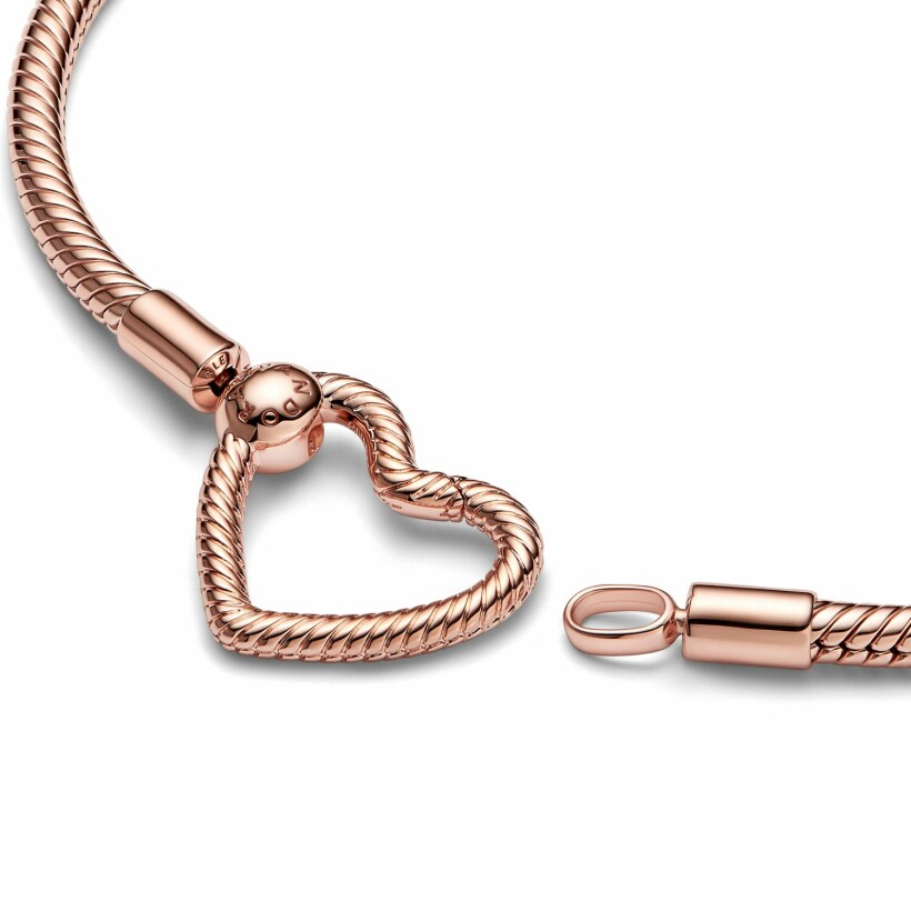 Bracelet Pandora Moments, maille serpent Fermoir Cœur en métal doré rose, 19cm
