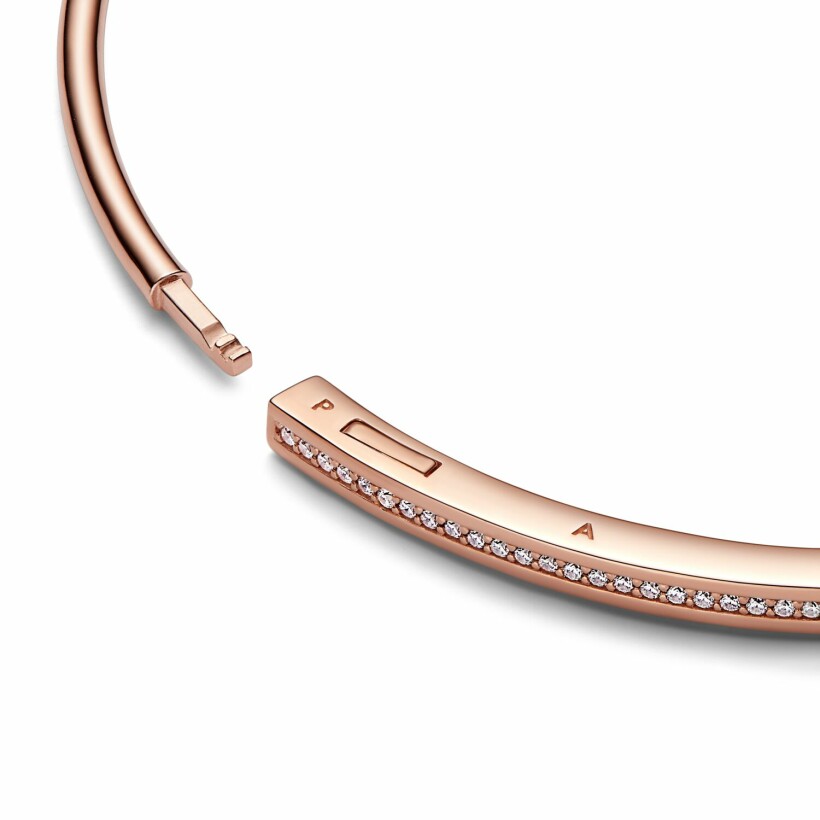Bracelet jonc Pandora Pavé I-d Signature en métal doré rose et oxyde de zirconium, 19cm