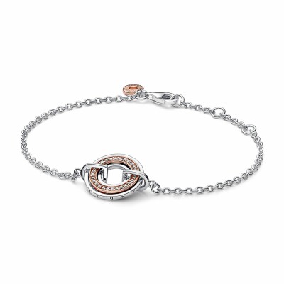 Bracelet Pandora Signature Pavé et Bimatière en argent, métal doré rose et oxyde de zirconium, 18cm