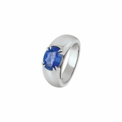 bague or blanc et saphir oval bleu, taille 52