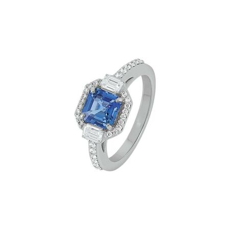 Bague Tisseront  en or blanc et saphir et diamants