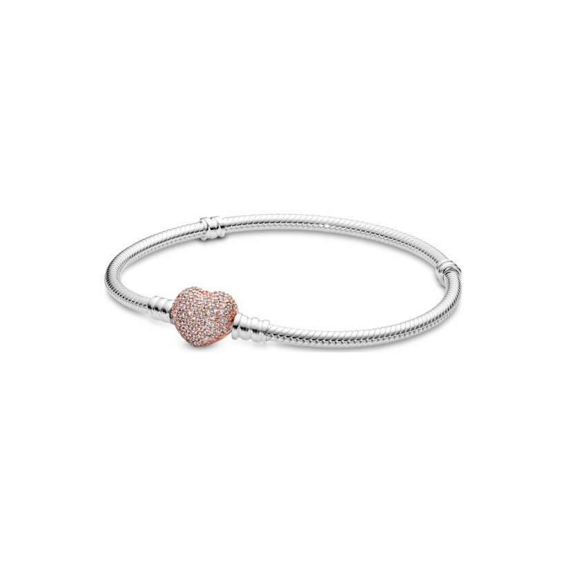 Bracelet Pandora Icons maille serpent fermoir cœur pavé moments en métal doré rose et argent et oxyde de zirconium, 21 cm