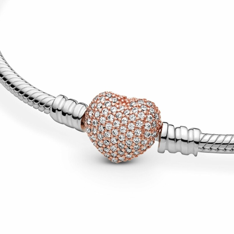 Bracelet Pandora Icons maille serpent fermoir cœur pavé moments en métal doré rose et argent et oxyde de zirconium, 20 cm
