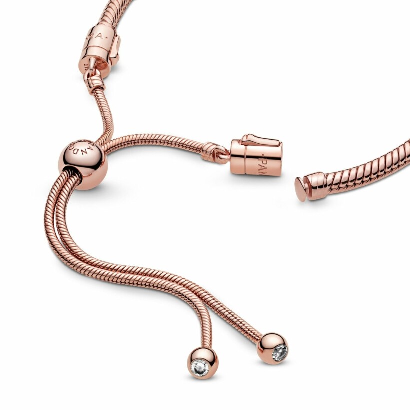 Bracelet Pandora Icons coulissant maille serpent moments en métal doré rose, silicone et oxyde de zirconium, 28 cm