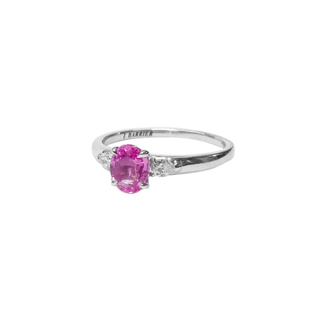 Bague Isabelle Barrier en or blanc, saphir rose et diamants, taille 53