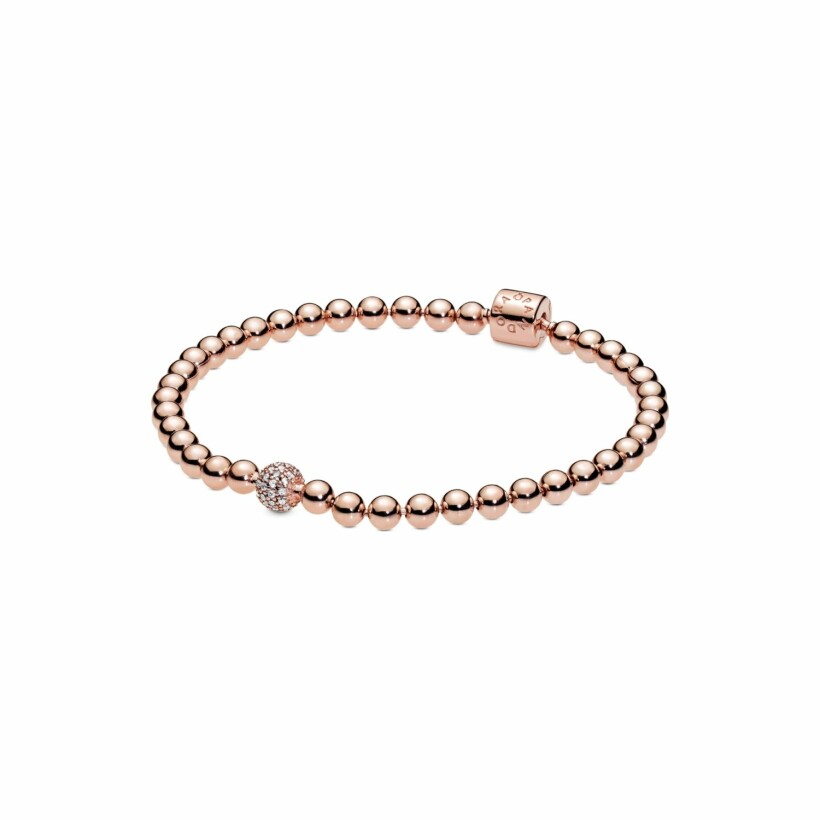 Bracelet Purely Pandora sphère et pavé en métal doré rose et oxyde de zirconium, 17 cm