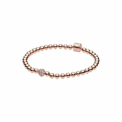 Bracelet Purely Pandora sphère et pavé en métal doré rose et oxyde de zirconium, 21 cm