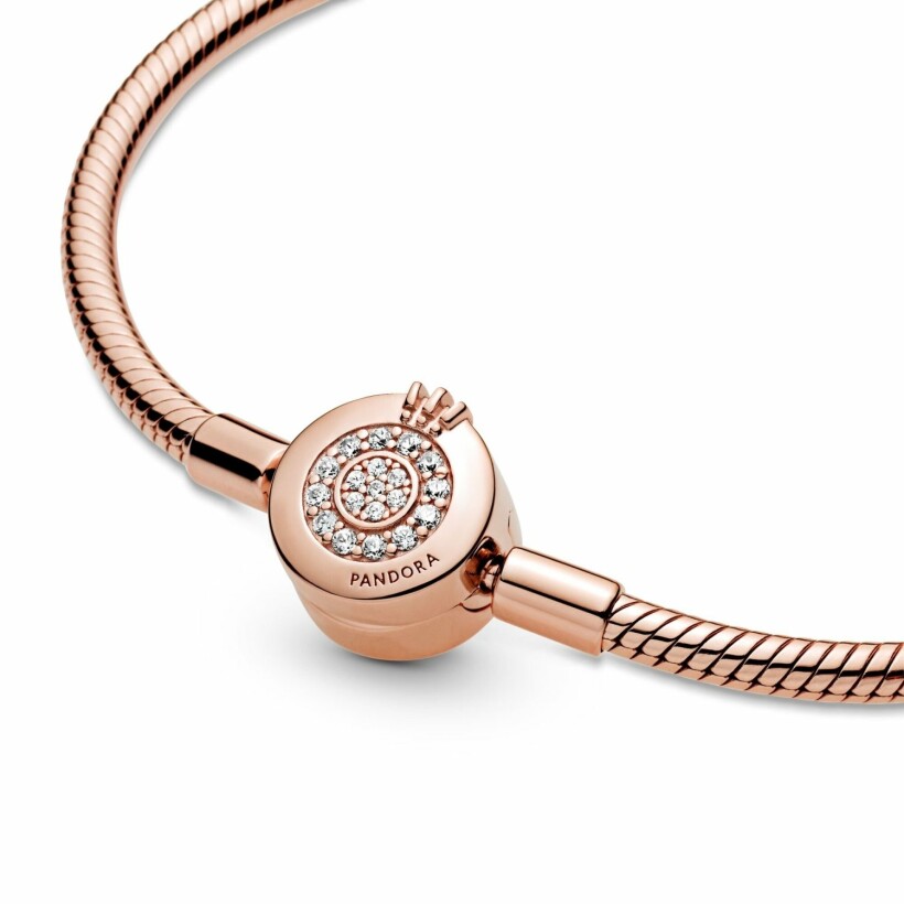 Bracelet Pandora Signature maille serpent o couronné scintillant moments en métal doré rose et oxyde de zirconium, 20 cm