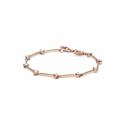 Bracelet Pandora Timeless barres pavé scintillant en métal doré rose et oxyde de zirconium, 16 cm