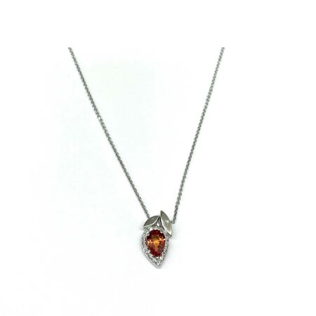 Pendentif Isabelle Barrier en or blanc, diamant de 0.10ct et saphir orange de 0.63ct