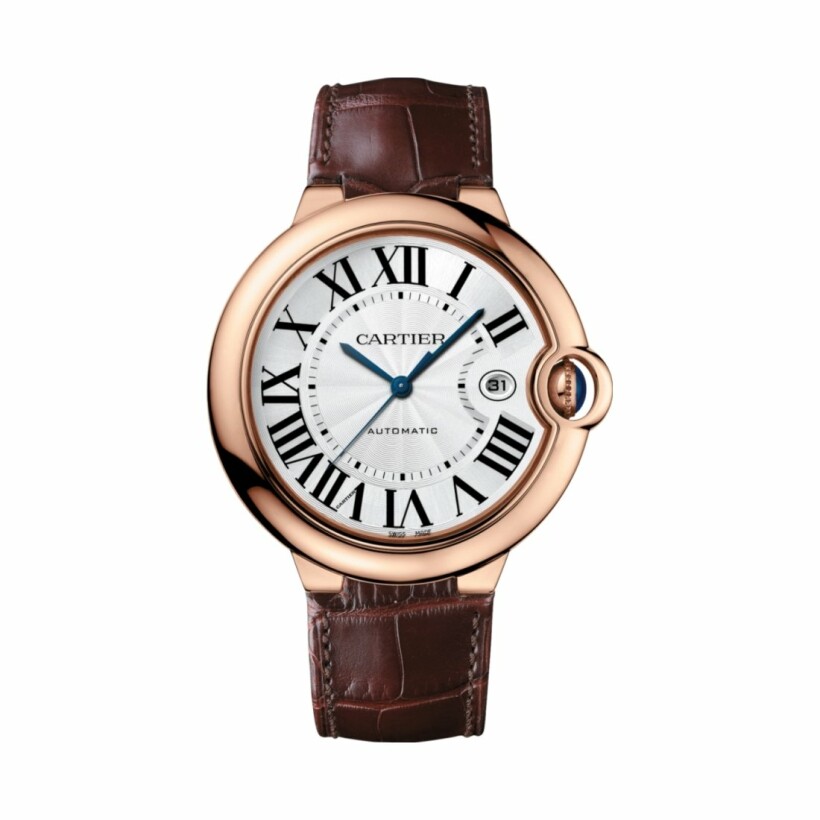 Ballon Bleu de Cartier watch, 42mm, automatic movement, rose gold, leather