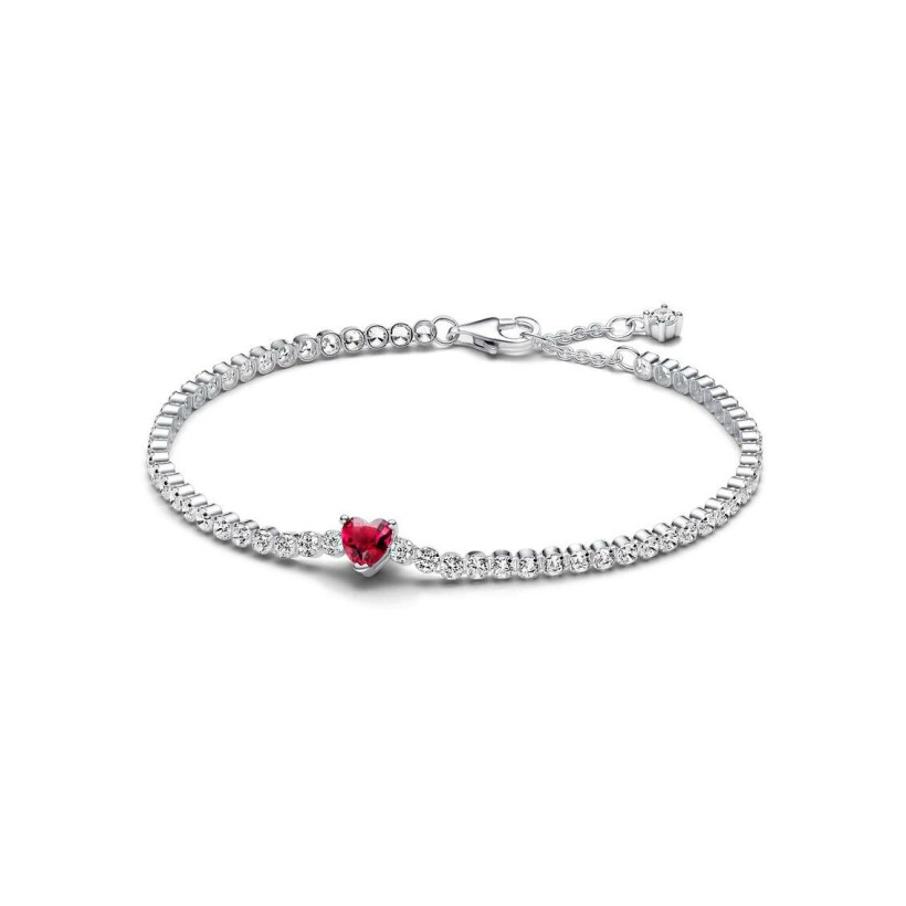 Bracelet Pandora Rivière Coeur Rouge Scintillant en argent, taille 16 cm