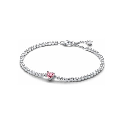 Bracelet Pandora Rivière Cœur Scintillant Rose en argent, taille 18cm
