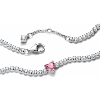 Bracelet Pandora Rivière Cœur Scintillant Rose en argent, taille 18cm