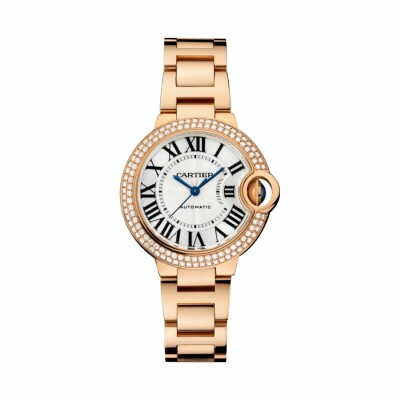 Ballon Bleu de Cartier watch, 33 mm, mechanical movement with automatic winding, rose gold, diamonds