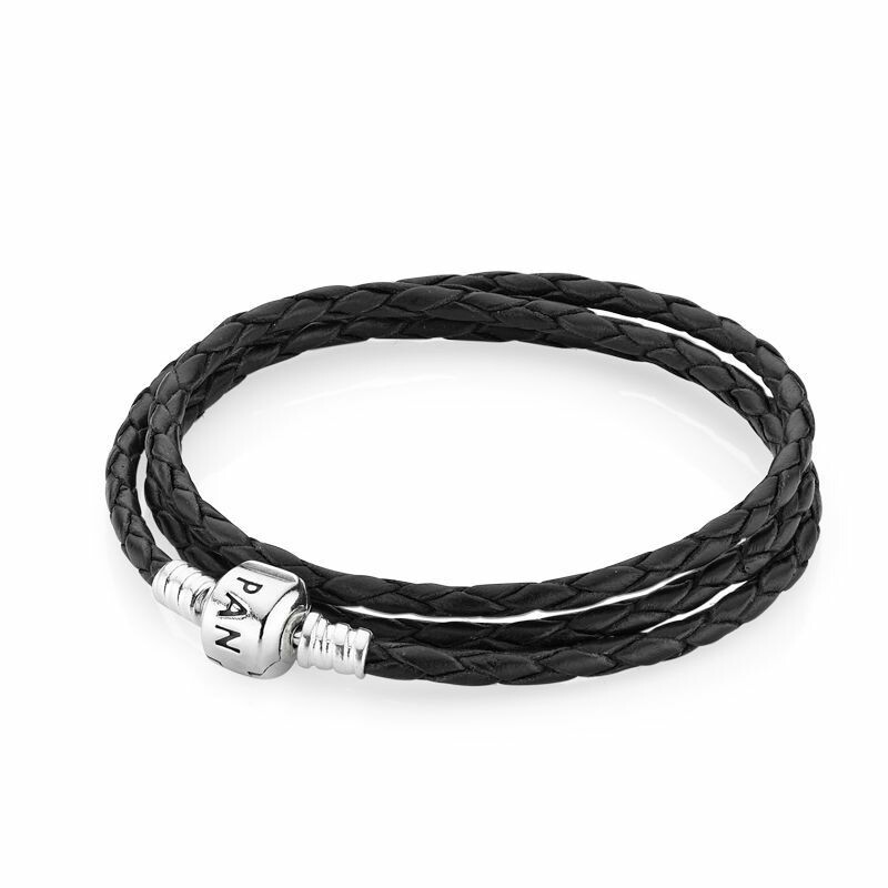 Bracelet Pandora en argent et cuir