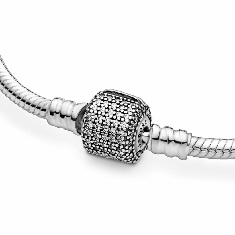 Bracelet Pandora Icons maille serpent fermoir pavé scintillant moments en argent et oxyde de zirconium, 16 cm