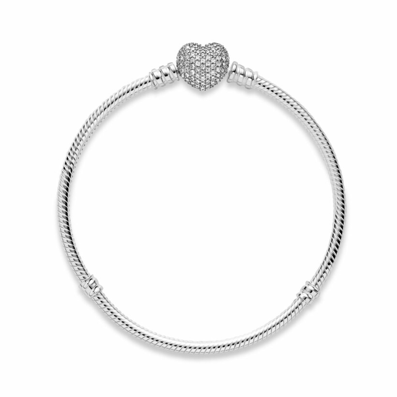 Bracelet Pandora Icons maille serpent fermoir cœur scintillant moments en argent et oxyde de zirconium, 18 cm