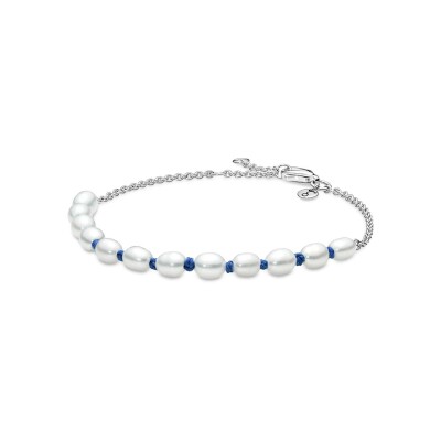 Bracelet Pandora Cordon Bleu Perles De Culture D'eau Douce Traitées en argent, 20cm