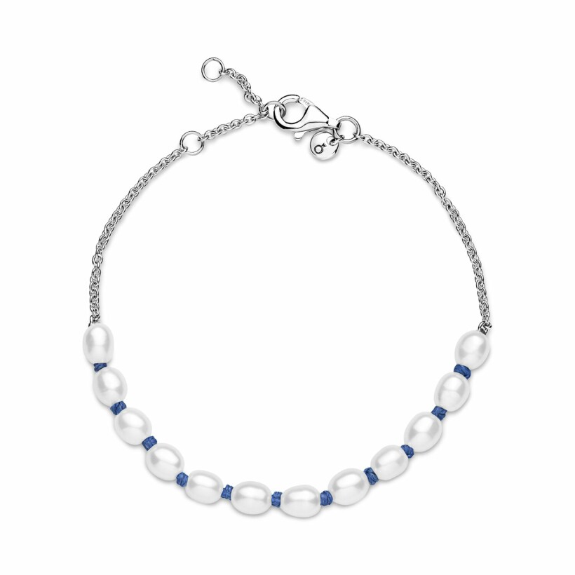 Bracelet Pandora Cordon Bleu Perles De Culture D'eau Douce Traitées en argent, 20cm