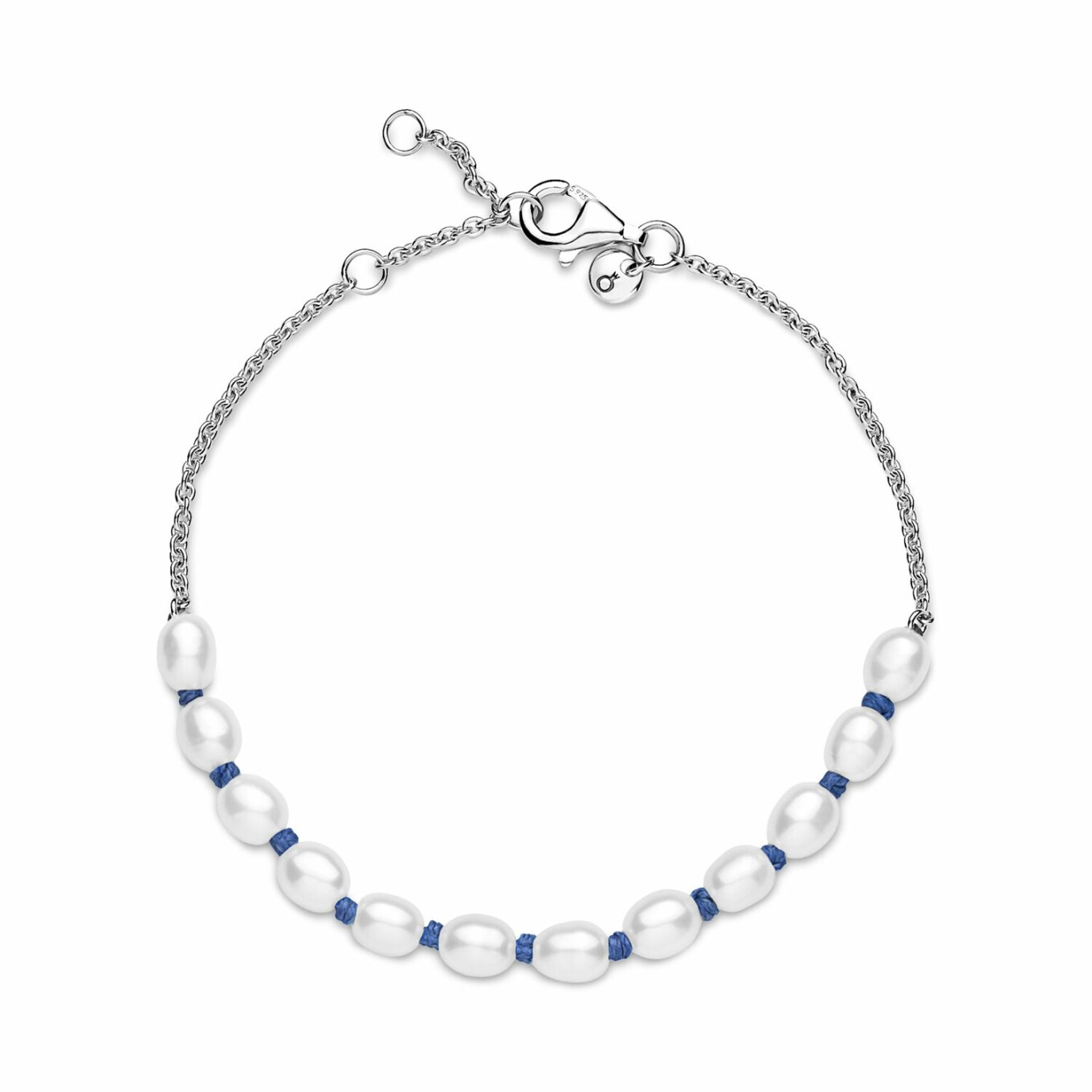 Bracelet Pandora Cordon Bleu Perles De Culture D'eau Douce Traitées en argent, 16cm