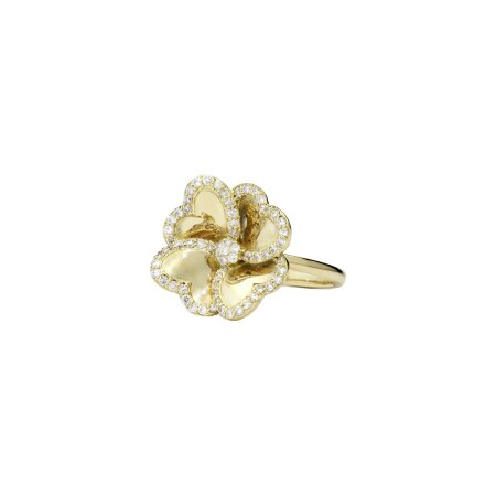 Bague Isabelle Barrier Pensées Entourage grand modèle en or jaune et diamants, taille 52