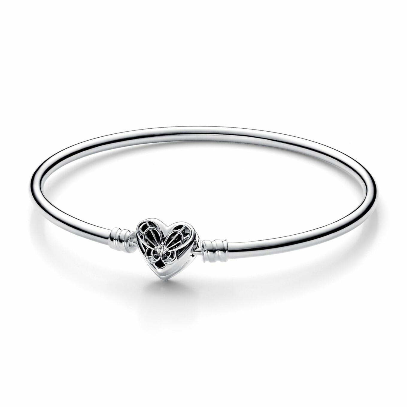 Bracelet jonc Pandora Moments Cœur & Papillon en argent et oxyde de zirconium, 21cm