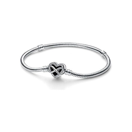 Bracelet Pandora Moments maille serpent fermoir cœur infini scintillant en argent