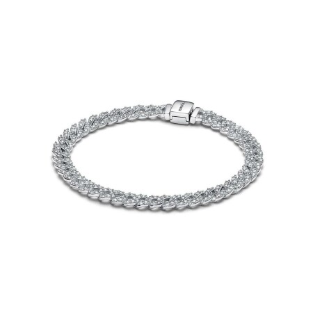 Bracelet Pandora Maille Cubaine Pavé Timeless en argent, taille 18 cm